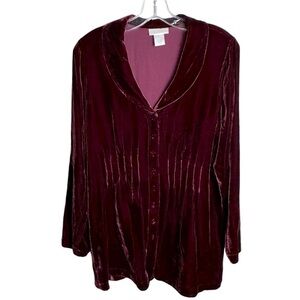 Soft Surroundings silk velvet jacket cardigan button down v neck burgund…